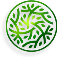A circular green logo featuring an intricate pattern of interwoven branches and leaves. The design creates a sense of natural harmony, growth, and connection, symbolizing life and sustainability