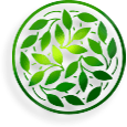 Green circular emblem with intertwining leaves, symbolizing growth, nature, and harmony in a balanced design.