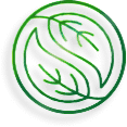 A circular green logo featuring a stylized design of two leaves forming an abstract 'S' shape. The minimalist lines and natural motif evoke themes of sustainability, growth, and harmony with nature.