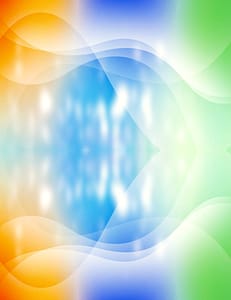 Abstract flowing shapes in orange, blue, and green tones, symbolizing the harmony of Qigong sound and healing, energy movement, and balance