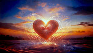 Vibrant spiritual energy rising into a colorful twilight sky with glowing clouds and radiant light trails, symbolizing awakening, healing, and cosmic connection.