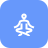 Blue icon featuring a minimalist figure in a seated meditation pose, symbolizing mindfulness, relaxation, or yoga practice.